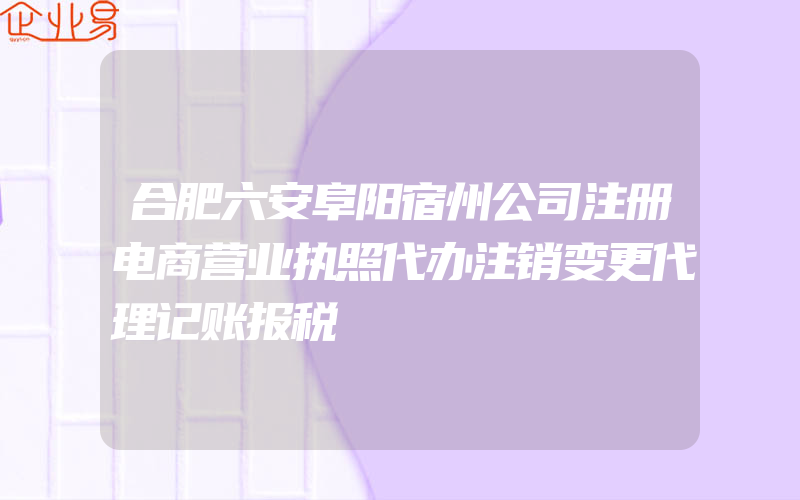 合肥六安阜阳宿州公司注册电商营业执照代办注销变更代理记账报税